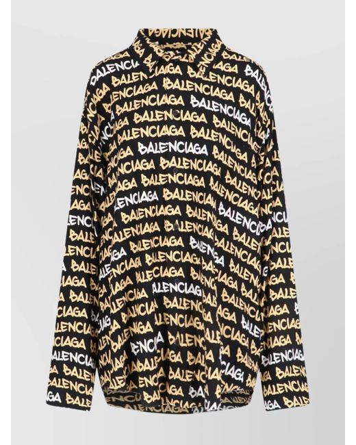Balenciaga White Logo Print Oversized Long Sleeve Shirt for men
