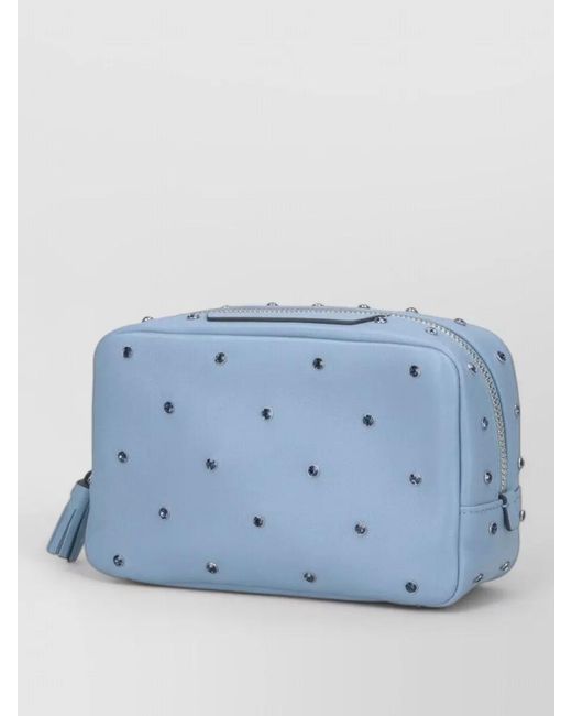 Anya Hindmarch Blue Crossbody Clutch Textured Studded Tassel Design