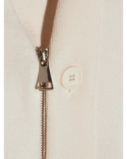 Fabiana Filippi Natural Crewneck Knit Long Sleeves Ribbed Buttons Collar