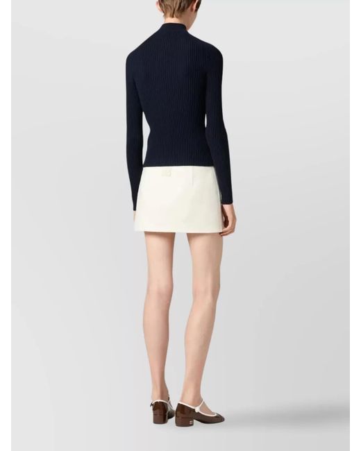 Miu Miu Blue Cashmere Ribbed-Knit High-Neck Long-Sleeve Jumper