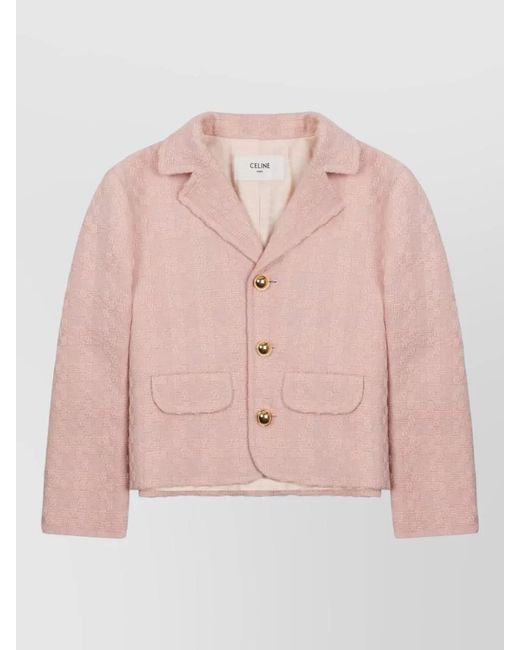 Céline Pink Wool Jacket Textured Fabric Notched Lapel Pockets