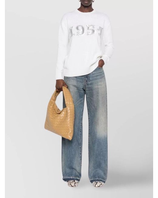 Max Mara White Cashmere Wool Ribbed Crew Neck Sweater