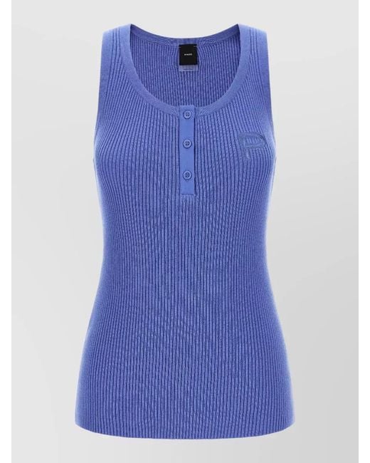 Pinko Blue Sisma Ribbed Knit Tank Sleeveless Top