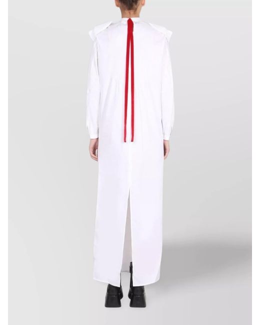 Raf Simons White Cotton Padded Shoulder Maxi Shirt Dress