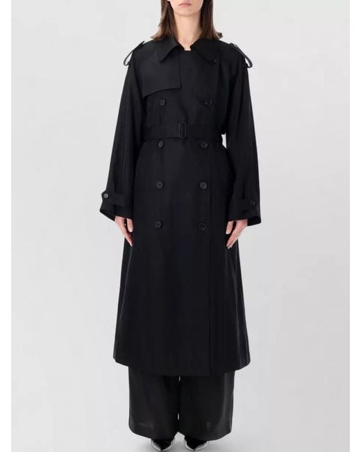 Frankie Shop Black Veyron Twill Trench Coat Belted