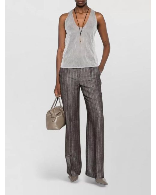 Via Masini 80 Gray High Waist Pinstripe Trousers Wide Leg