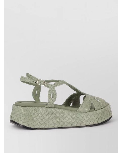 LA ROSE Green Maui Platform Sandal Wooden Sole Slingback