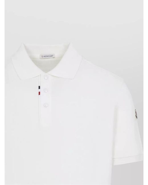 Moncler White Straight Cut Short Sleeve Polo Collar Shirt for men