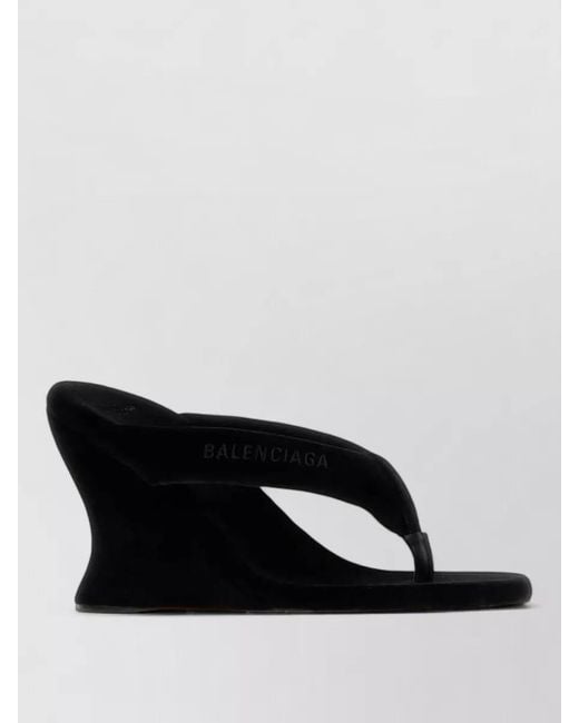 Balenciaga Black Velvet Thong Wedge Sandals