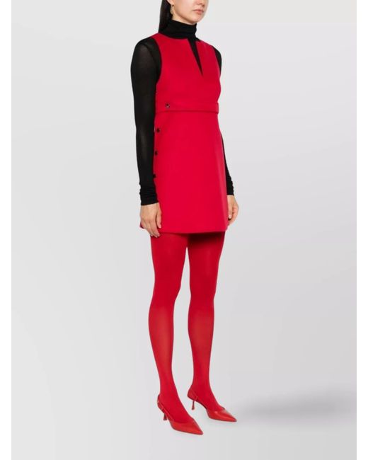 P.A.R.O.S.H. Red Wool Sleeveless Belted A-Line Mini Dress