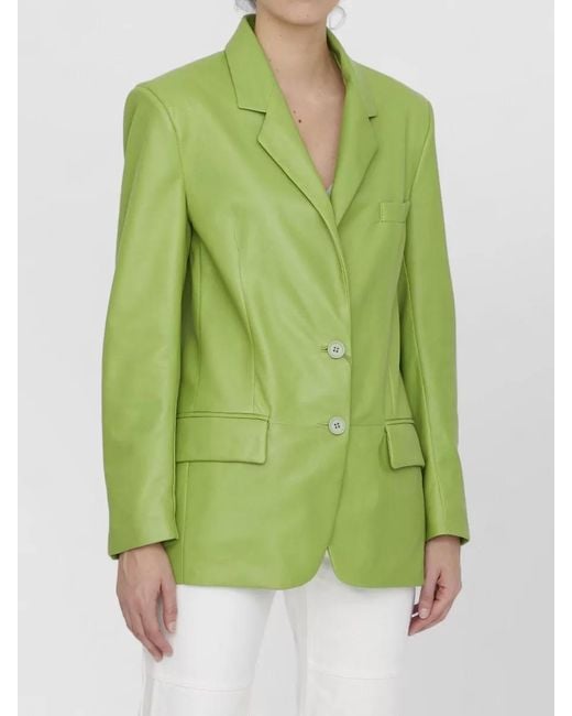 Salvatore Santoro Green Leather Jacket Notch Lapel Oversized Cut