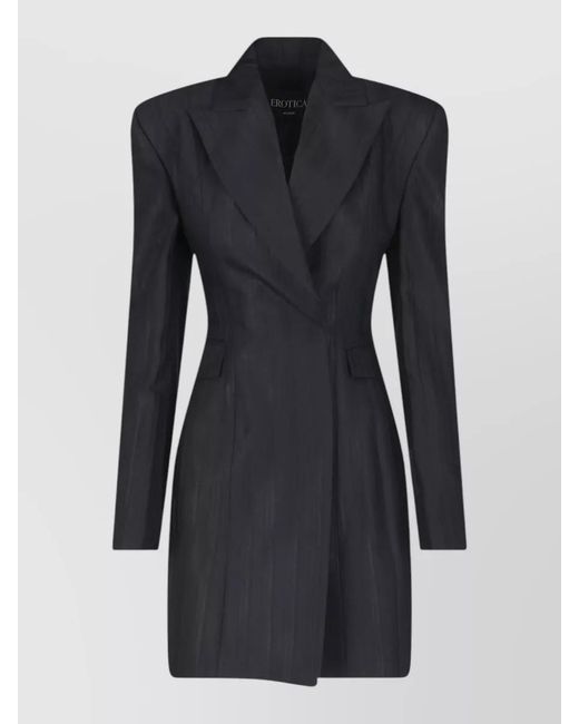Dondup Black Double Breasted Striped Knee Length Blazer