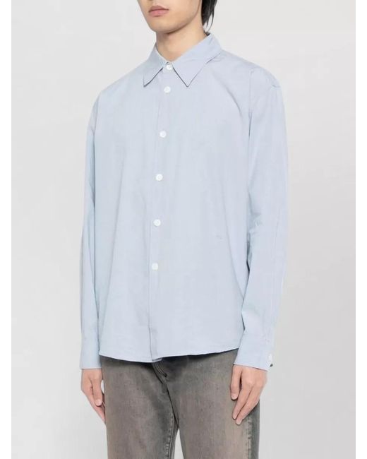 Our Legacy Blue Shirt Regular Fit Curved Hem Long Sleeves for men