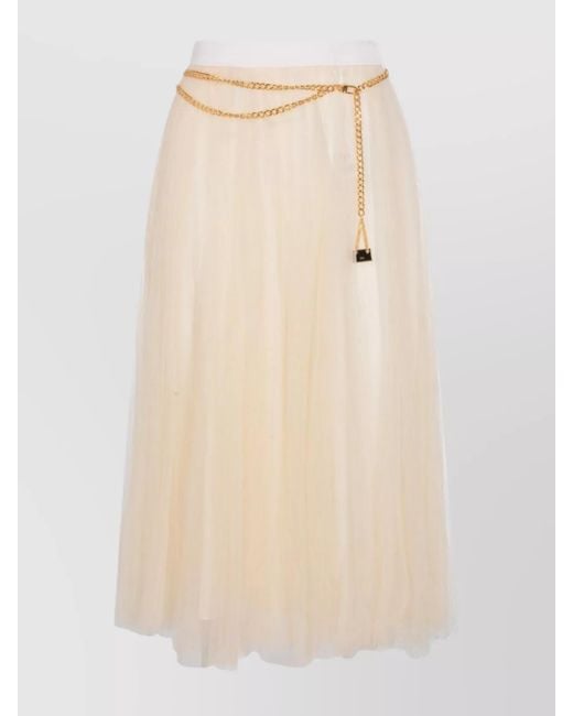 Elisabetta Franchi Natural Midi Skirt With Pleats And Chain Detail