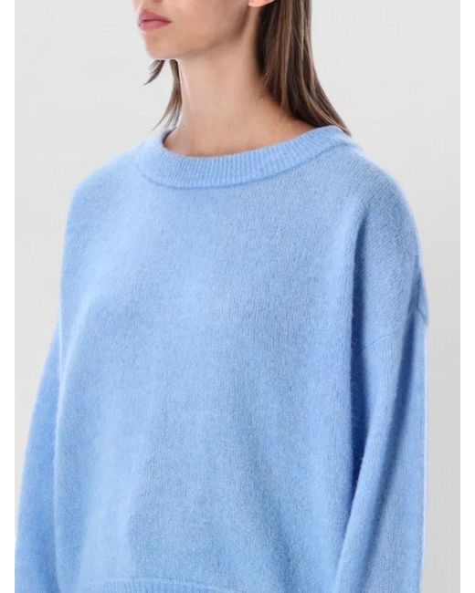 American Vintage Blue Alpaca Wool Fine-Knit Boat Neck Long-Sleeve Sweater