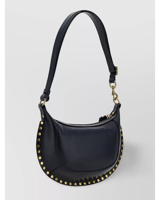 Isabel Marant Black Oskan Moon Calf Leather Studded Shoulder Bag