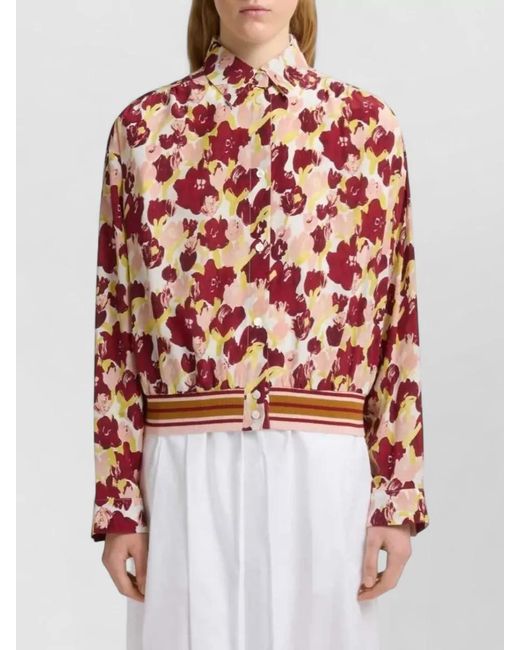 Marni Red Floral Printed Long-Sleeved Shirt