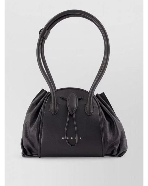 Marni Black Tulipea Pleated Leather Shoulder Clutch Bag