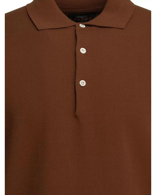Beams Plus Brown Cotton Button-Down Polo Shirt for men