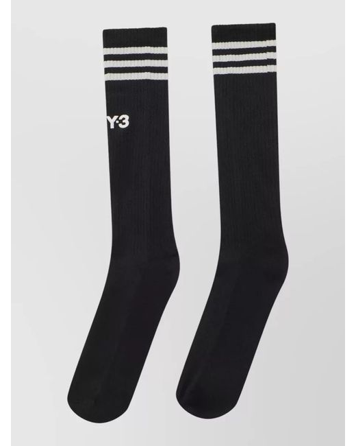 Y-3 Black Knee High Socks Sporty Striped Design for men