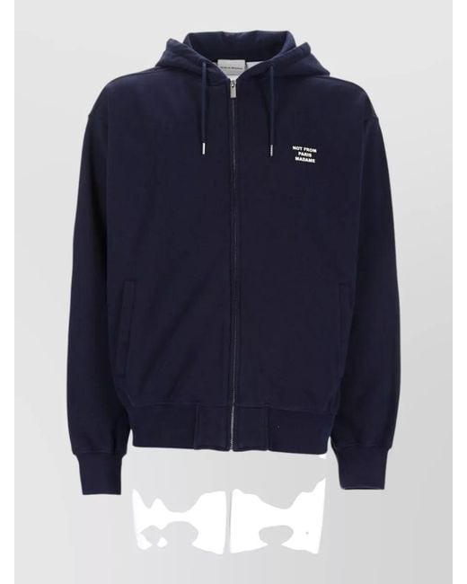 Drole de Monsieur Blue Hooded Jacket Ribbed Cuffs Hem Pockets for men