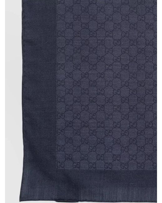 Gucci Blue Wool Silk Embroidered Scarf for men