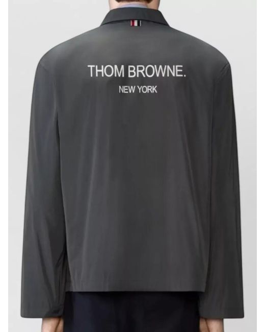 Thom Browne Gray Packable Jacket Logo Print Flap Pockets for men