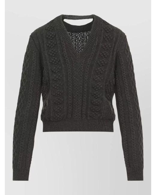 Jil Sander Black Cable Knit Cropped Wool Blend Sweater