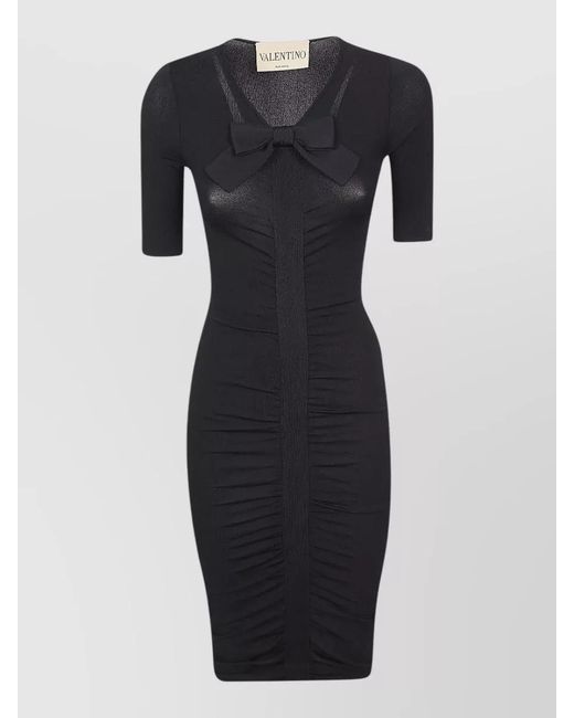 Valentino Garavani Black Knit Dress Ruched Front Bow Detail