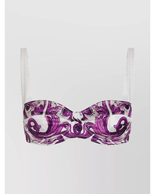 Dolce & Gabbana Purple Silk Graphic Print Balconette Bra