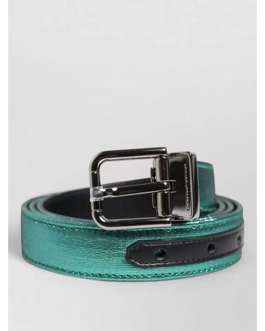 Dolce & Gabbana Green Textured Polyester Belt Metal Buckle Design for men