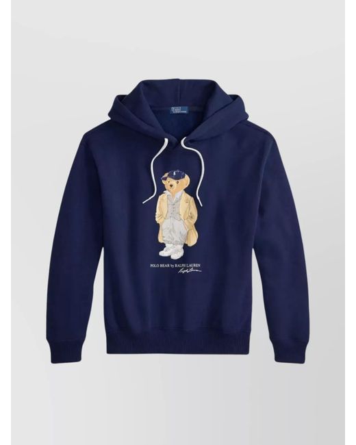 Polo Ralph Lauren Blue Bear Cotton Hoodie Drawstring Hood
