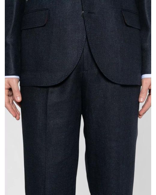 Brunello Cucinelli Blue Silk Linen Wool Single-Breasted Suit for men