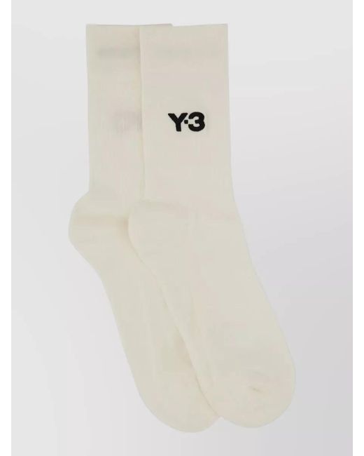 Y-3 White Crew Socks Ribbed Cuffs Ankle Length