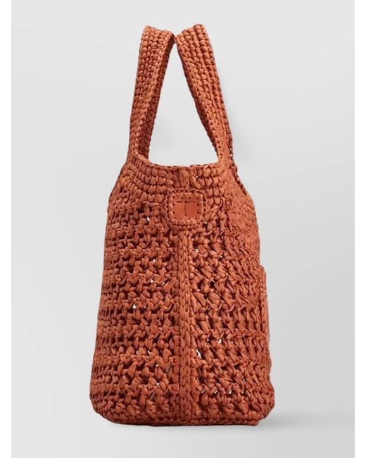 Tod's Red Mini Tote Bag With Raffia And Leather