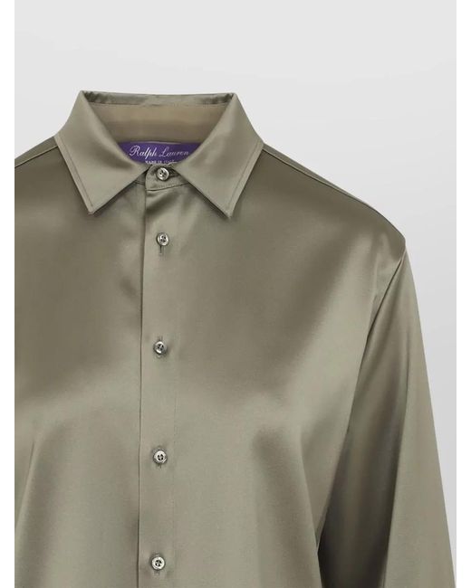 Ralph Lauren Green Adrien Silk Satin Shirt Long Sleeves