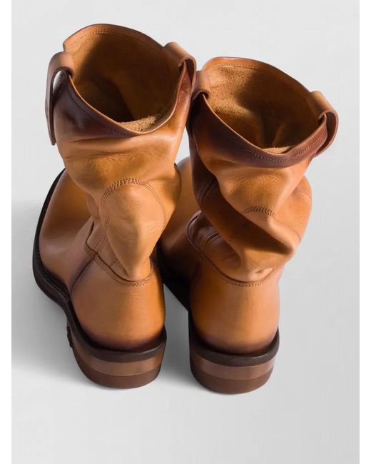 Miu Miu Brown Leather Ankle Boots Round Toe Pull Tab