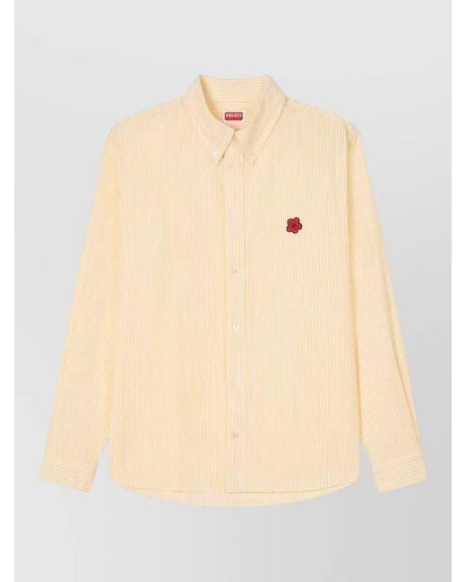 KENZO Natural Seersucker Cotton Shirt Boke Flower Embroidery for men