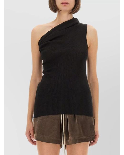 Rick Owens Black "Athena" Knit Top Featuring One-Shoulder Design