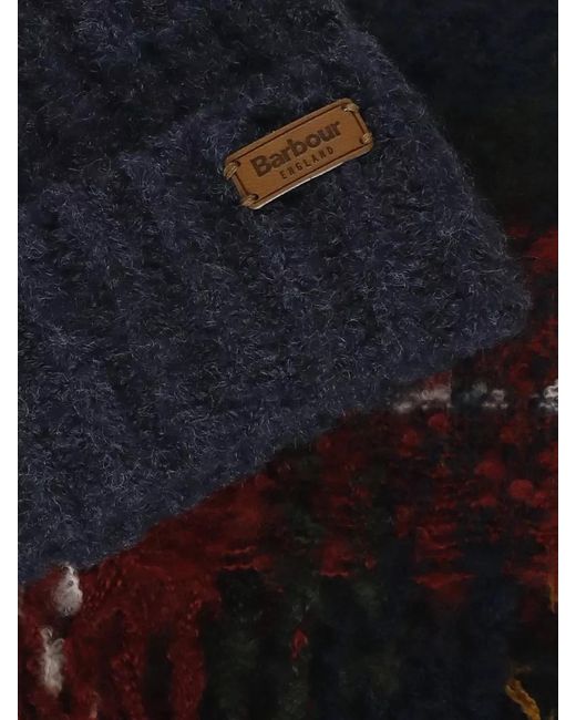 Barbour Blue Plaid Knit Beanie And Scarf Set for men