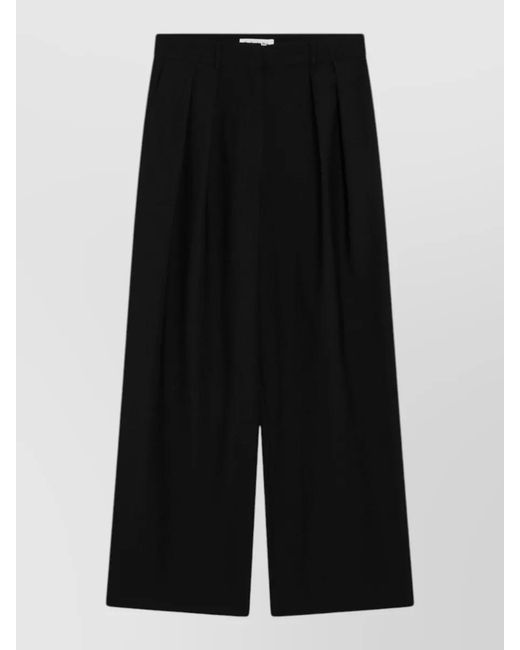 Frankie Shop Black Wool-Blend Wide-Leg Trousers