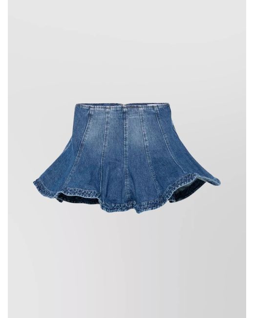 MSGM Blue Denim Paneled A-Line Skirt