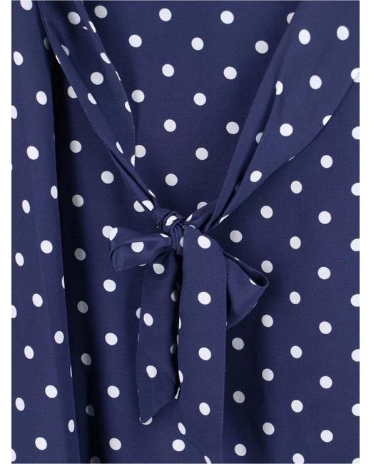 P.A.R.O.S.H. Blue Halter Neck Sleeveless Polka Dot Tie Dress