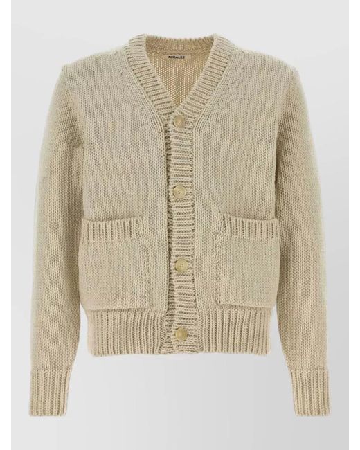 Auralee Natural Wool Blend Cardigan V Neck Pockets for men