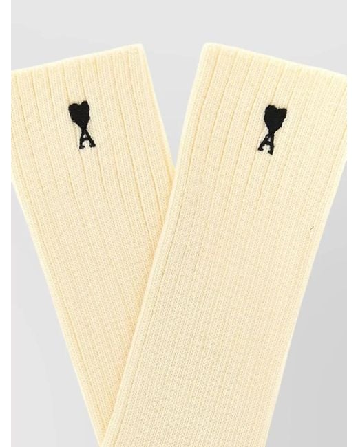 AMI Natural Ribbed Cotton Mid-Calf Socks
