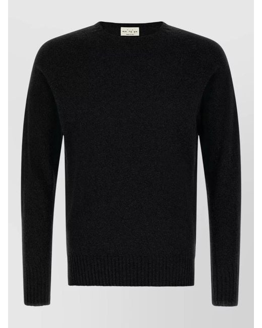 Ma'ry'ya Black Cashmere Wool Relaxed-Fit Ribbed Crew-Neck Jumper for men