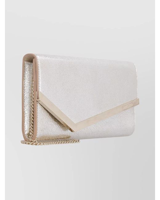 Jimmy Choo White Metallic Leather Clutch And Chain Strap
