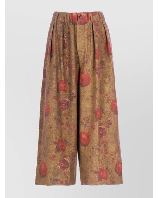 Uma Wang Brown Wide-Leg Floral Pattern Trousers