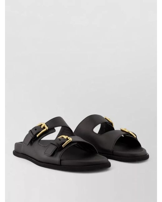 Dolce & Gabbana Black Leather Sandals Double Buckle Open Toe