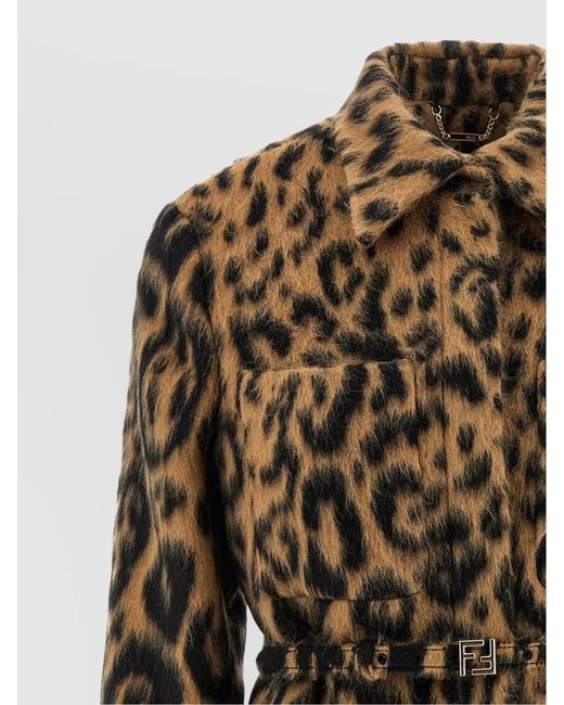 Fendi Multicolor Animalier Wool-Blend Belted Coat